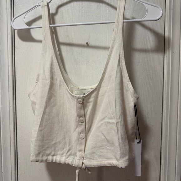 stillwater Tops - Stillwater Cream Button-Front Crop Top with Drawstring NWT
